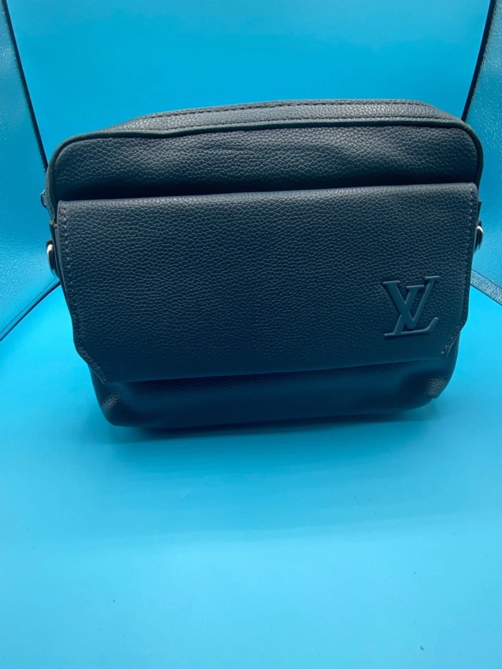 Louis Vuitton Navy Blue Leather Messenger Bag with Logo Detail